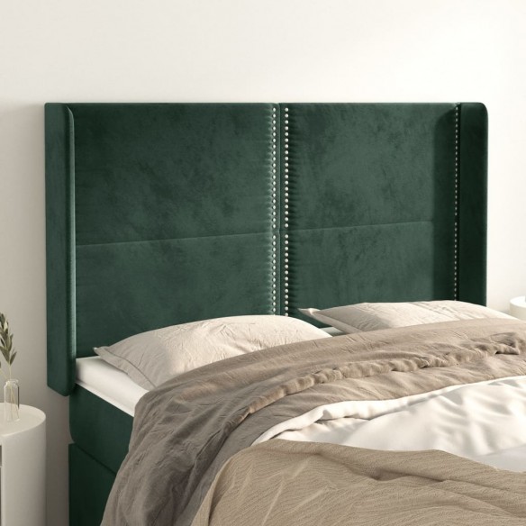 Tête de lit avec oreilles Vert foncé 147x16x118/128 cm Velours