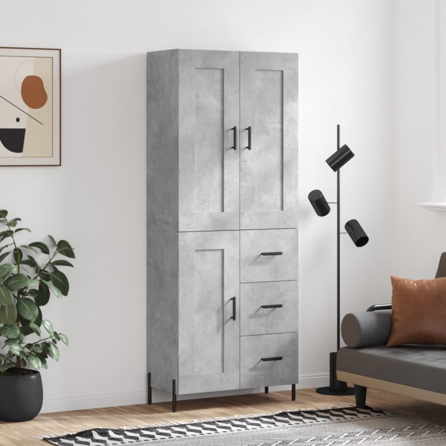 Buffet haut Gris béton 69,5x34x180 cm Bois d'ingénierie