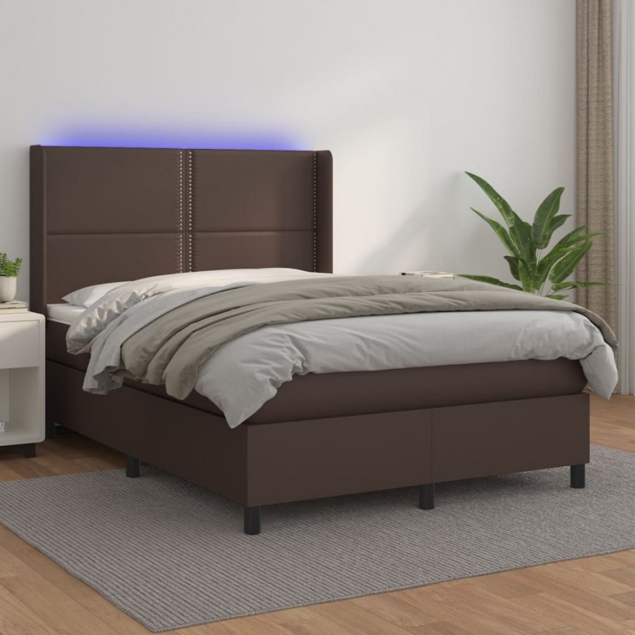 Cadre de lit matelas LED Marron 140x190cm Similicuir