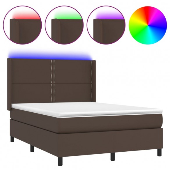 Cadre de lit matelas LED Marron 140x190cm Similicuir