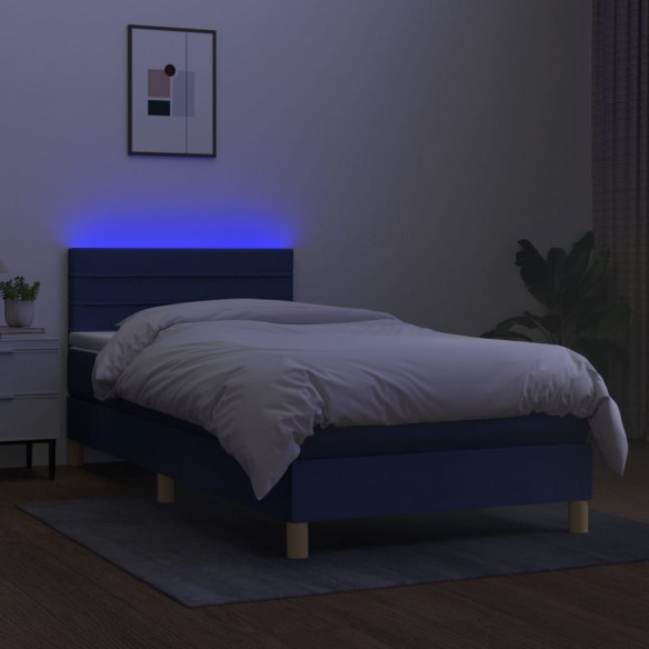 Cadre de lit avec matelas et LED Bleu 80x200cm Tissu