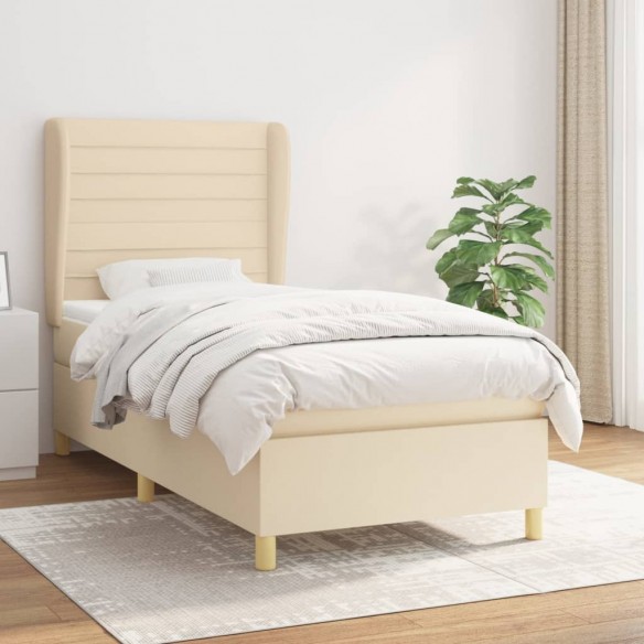 Cadre de lit avec matelas Crème 90x200 cm Tissu