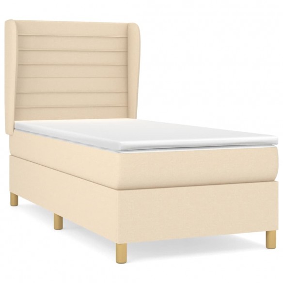 Cadre de lit avec matelas Crème 90x200 cm Tissu