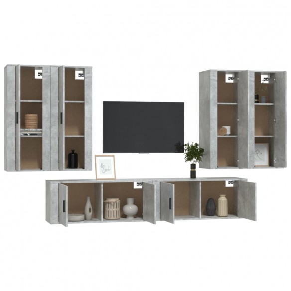 Ensemble de meubles TV 6 pcs Gris béton Bois d'ingénierie