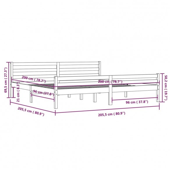 Cadre de lit Blanc Bois massif 200x200 cm