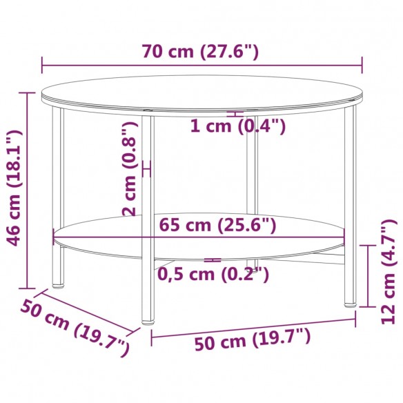 Table à thé Noir et transparent 70 cm Verre trempé