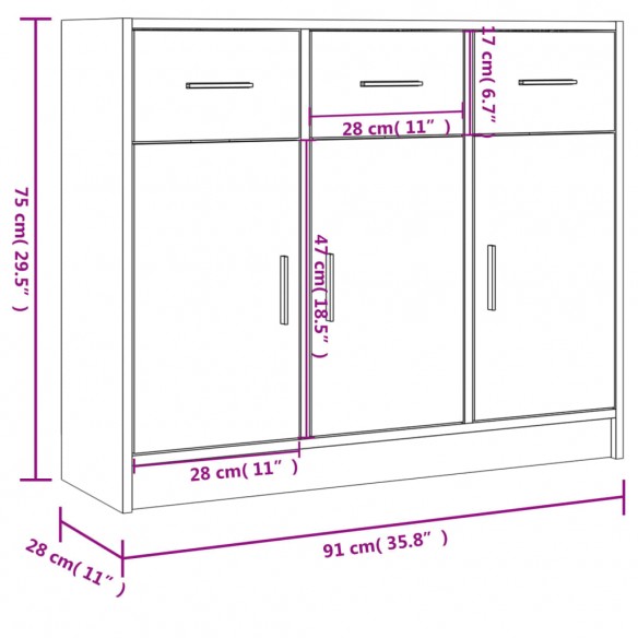 Buffet blanc brillant 91x28x75 cm bois d'ingénierie