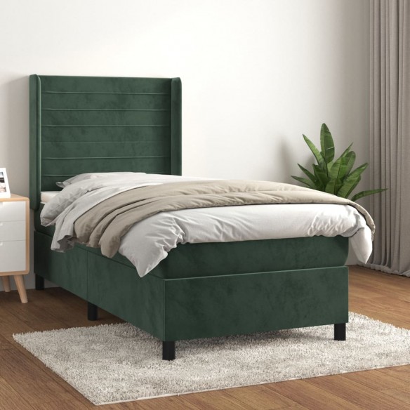 Cadre de lit avec matelas Vert foncé 100x200 cm