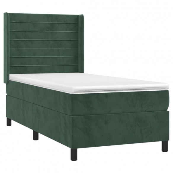 Cadre de lit avec matelas Vert foncé 100x200 cm