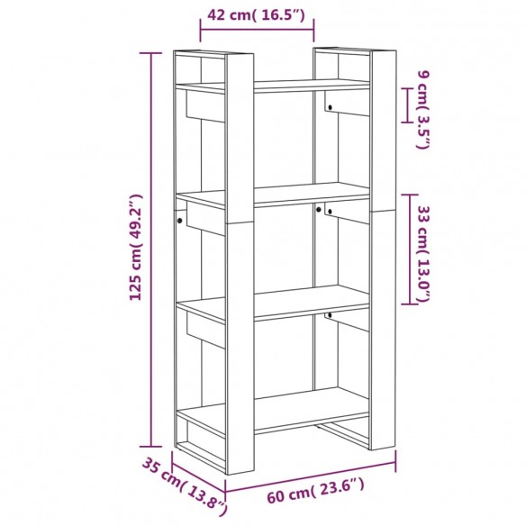 Bibliothèque/Séparateur de pièce Gris 60x35x125 cm Bois massif