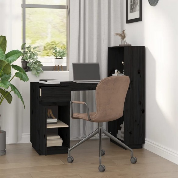 Bureau Noir 110x53x117 cm Bois massif de pin