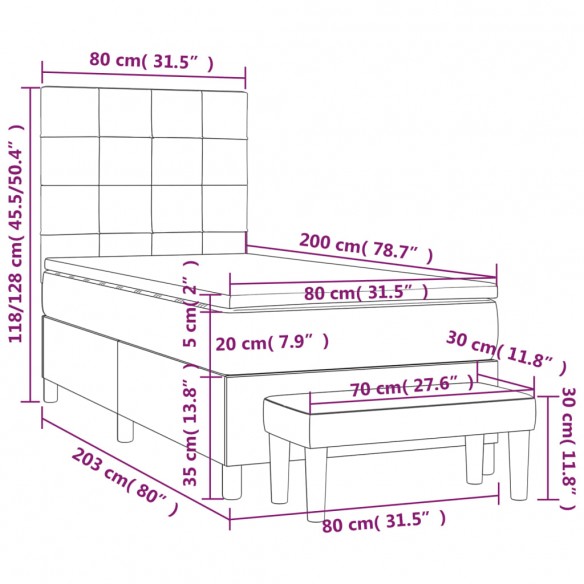 Cadre de lit et matelas Noir 80x200 cm Tissu