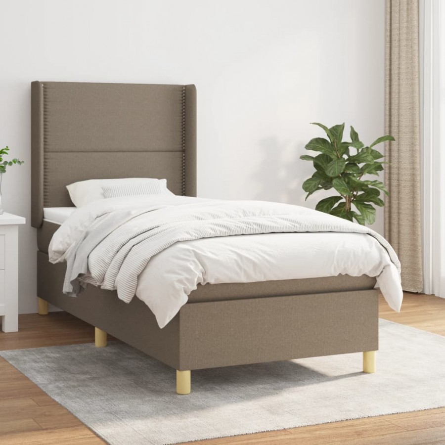 Cadre de lit avec matelas Taupe 90x190 cm Tissu