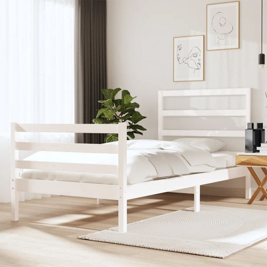 Cadre de lit Blanc Bois de pin massif 75x190 cm Petit simple