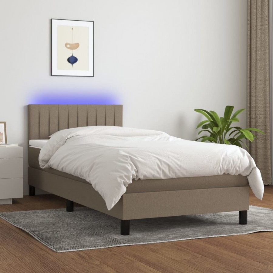 Cadre de lit avec matelas LED Taupe 80x200 cm Tissu