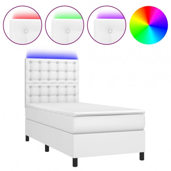 Cadre de lit avec matelas et LED Blanc 90x190 cm