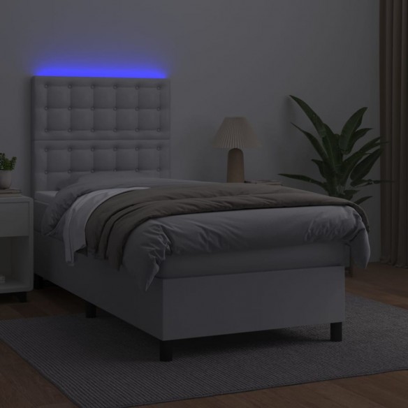 Cadre de lit avec matelas et LED Blanc 90x190 cm