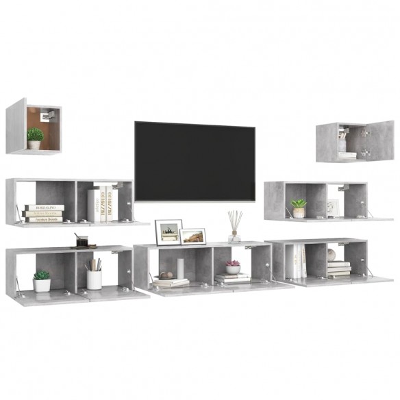 Ensemble de meuble TV 7 pcs Gris béton Aggloméré