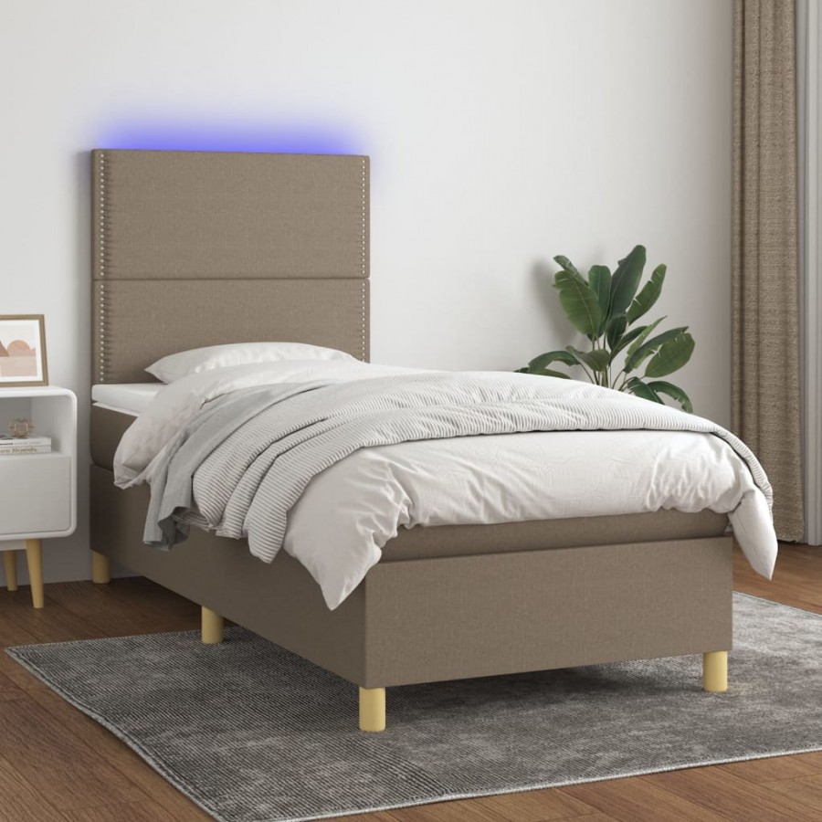 Cadre de lit et matelas et LED Taupe 90x200 cm Tissu