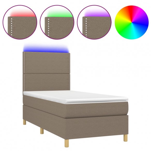 Cadre de lit et matelas et LED Taupe 90x200 cm Tissu