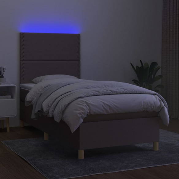 Cadre de lit et matelas et LED Taupe 90x200 cm Tissu