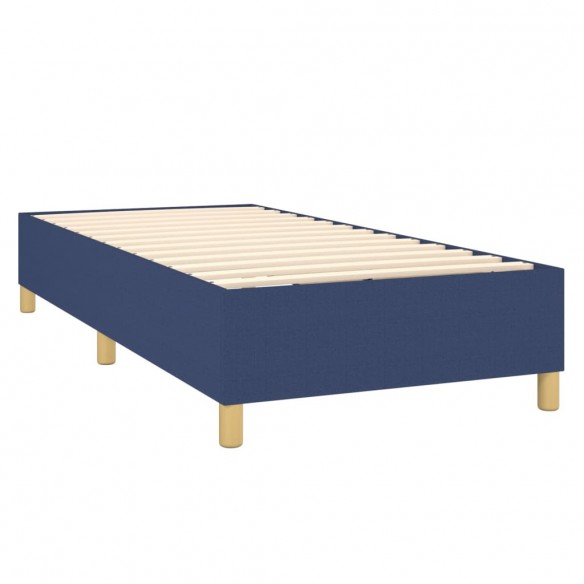 Cadre de lit matelas et LED Bleu 90x200 cm Tissu