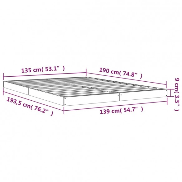 Cadre de lit noir 135x190 cm double bois de pin massif