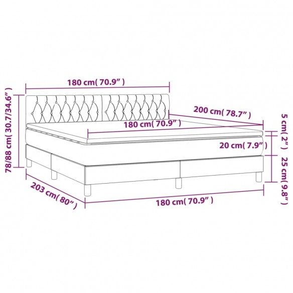 Cadre de lit avec matelas Gris foncé 180x200cm Tissu