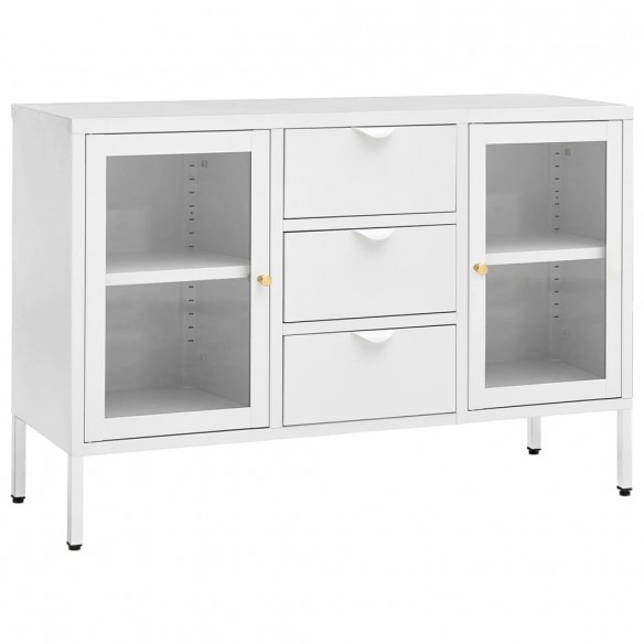 Buffet Blanc 105x35x70 cm Acier et verre trempé