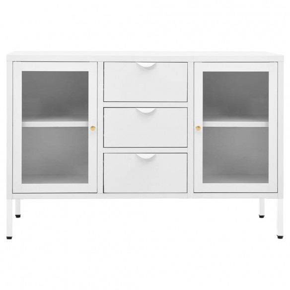 Buffet Blanc 105x35x70 cm Acier et verre trempé