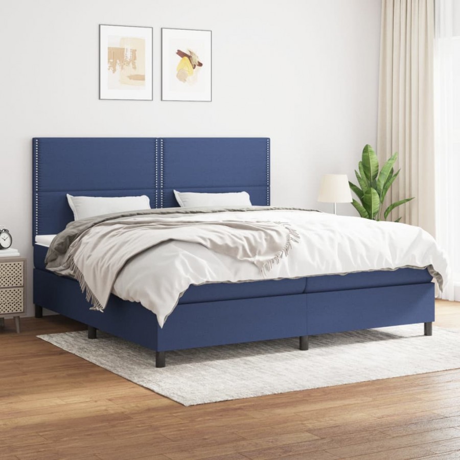 Cadre de lit avec matelas Bleu 200x200 cm Tissu