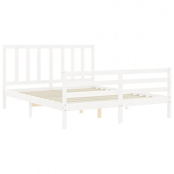 Cadre de lit avec tête de lit blanc King Size bois massif