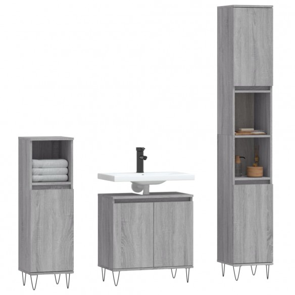 Ensemble de meubles de salle de bain 3 pcs Sonoma gris