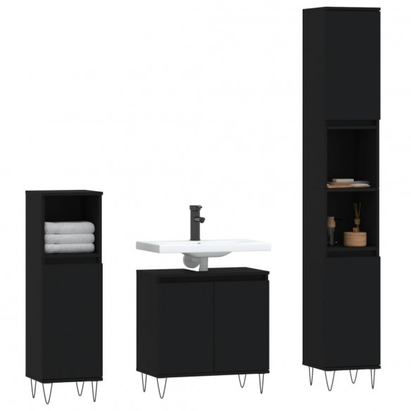 Ensemble de meubles salle de bain 3 pcs noir bois d'ingénierie