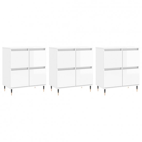 Buffets 3 pcs blanc brillant bois d'ingénierie