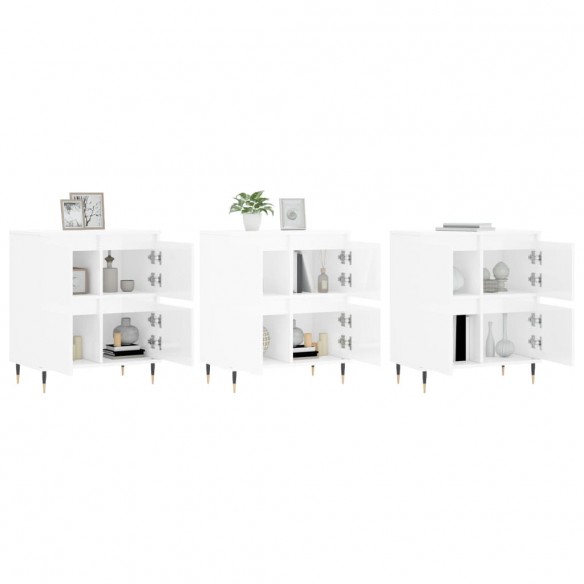 Buffets 3 pcs blanc brillant bois d'ingénierie