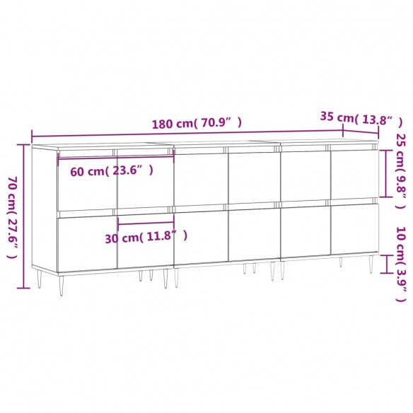 Buffets 3 pcs blanc brillant bois d'ingénierie