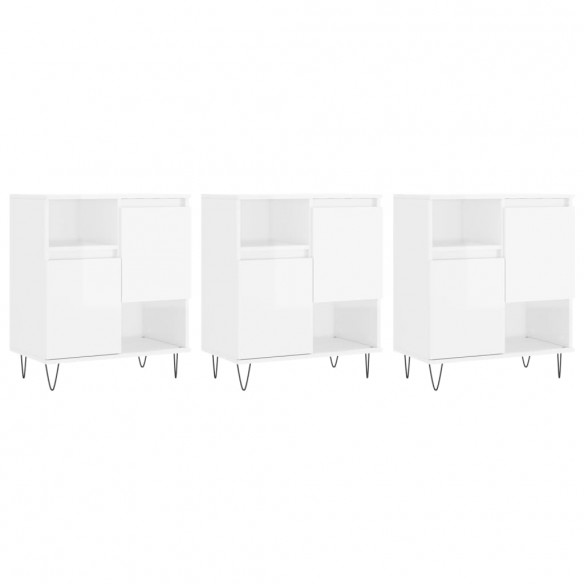 Buffets 3 pcs blanc brillant bois d'ingénierie