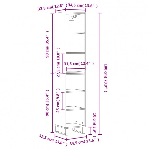 Buffet haut Chêne marron 34,5x32,5x180 cm Bois d'ingénierie