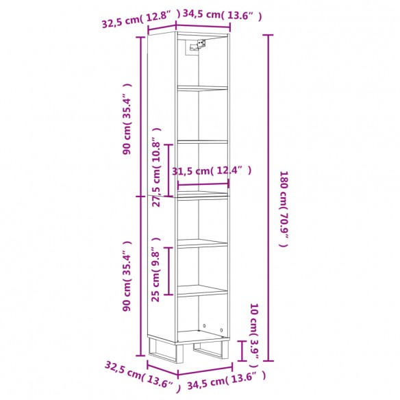 Buffet haut Gris béton 34,5x32,5x180 cm Bois d'ingénierie