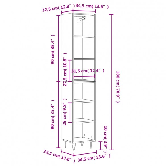 Buffet haut Noir 34,5x32,5x180 cm Bois d'ingénierie