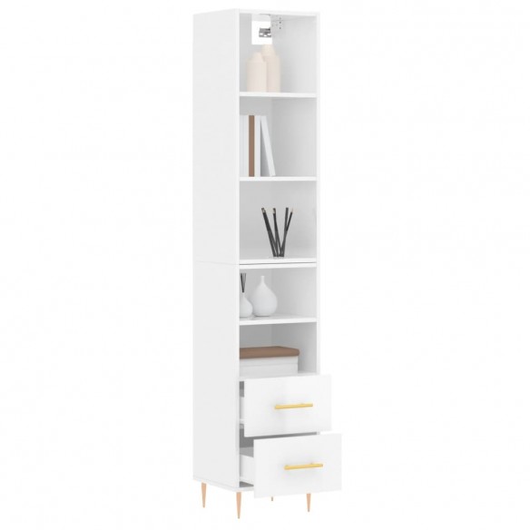 Buffet haut Blanc brillant 34,5x34x180 cm Bois d'ingénierie