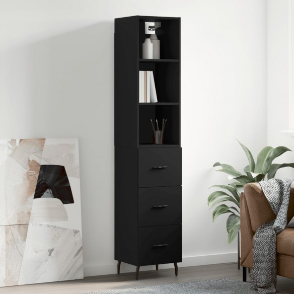 Buffet haut Noir 34,5x34x180 cm Bois d'ingénierie