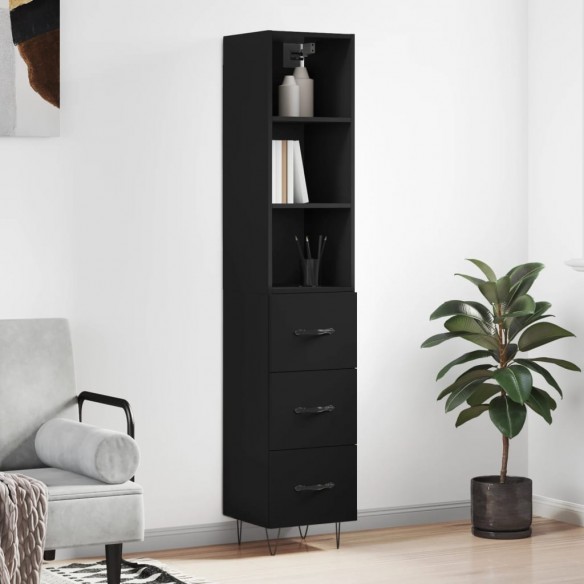 Buffet haut Noir 34,5x34x180 cm Bois d'ingénierie