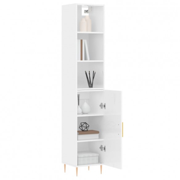 Buffet haut Blanc brillant 34,5x34x180 cm Bois d'ingénierie