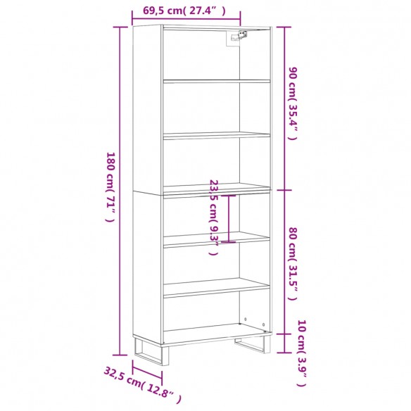 Buffet chêne sonoma 69,5x32,5x180 cm bois d'ingénierie