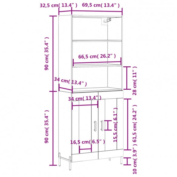 Buffet haut Chêne fumé 69,5x34x180 cm Bois d'ingénierie