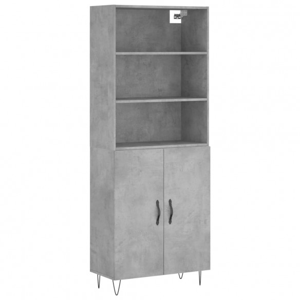 Buffet haut Gris béton 69,5x34x180 cm Bois d'ingénierie