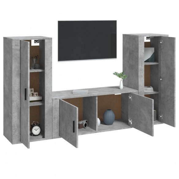 Ensemble de meubles TV 3 pcs Gris béton Bois d'ingénierie