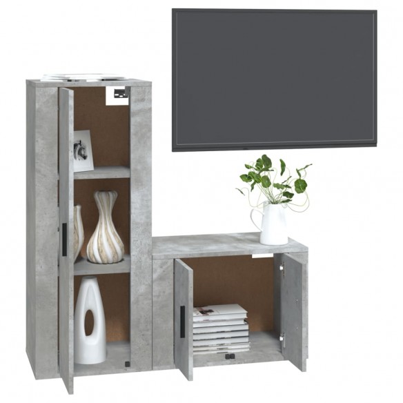 Ensemble de meubles TV 2 pcs gris béton bois d'ingénierie